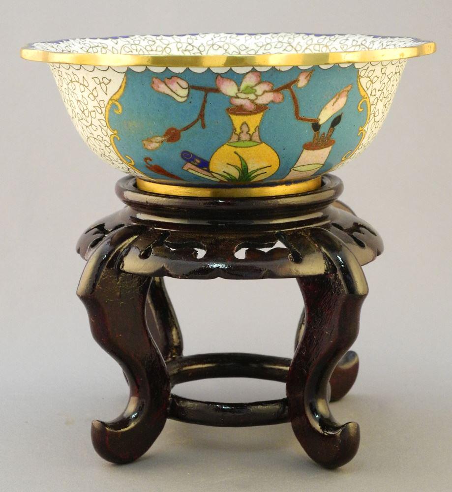 Chinese Cloisonne Bowl (2 1/2" x 6 7/8" Diameter) on Stand. (1 of 3)