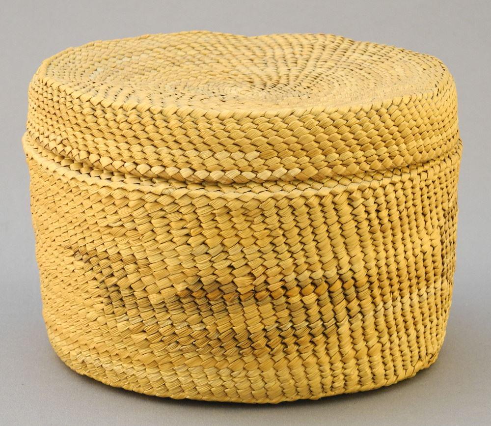 Nuu Chah Nulth Covered Basket, 8 1/4" x 5" Diameter. (1 of 2)