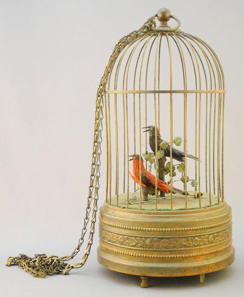 Automaton Birdcage, Black Bird Moves/ Emits No Sound, 10 7/8" High, Condition Noted. (1 of 9)