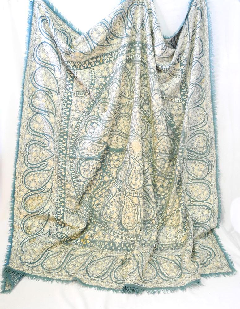 19th Century Indian Silk Embroidered/ Wool Shawl, 60" x 59", As Found. (1 of 10)