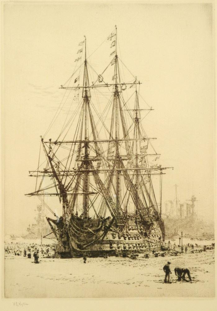 Etching Signed W.L. Wyllie, 14 5/8" x 10 1/2", Untitled- Tall Masted Vessel. (1 of 3)