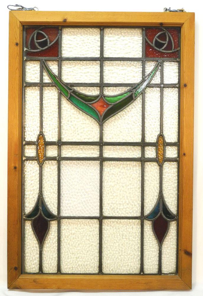 Scottish-Style Leaded Glass Window, Framed, 34" x 21 1/2". (1 of 11)