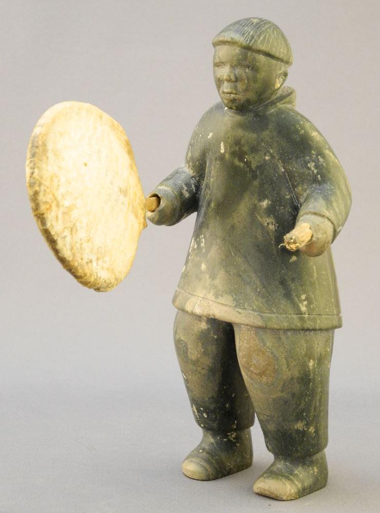 Inuit Stone "Drum Dancer" Signed Edith Aklok, 6 3/8" High (1 of 4)