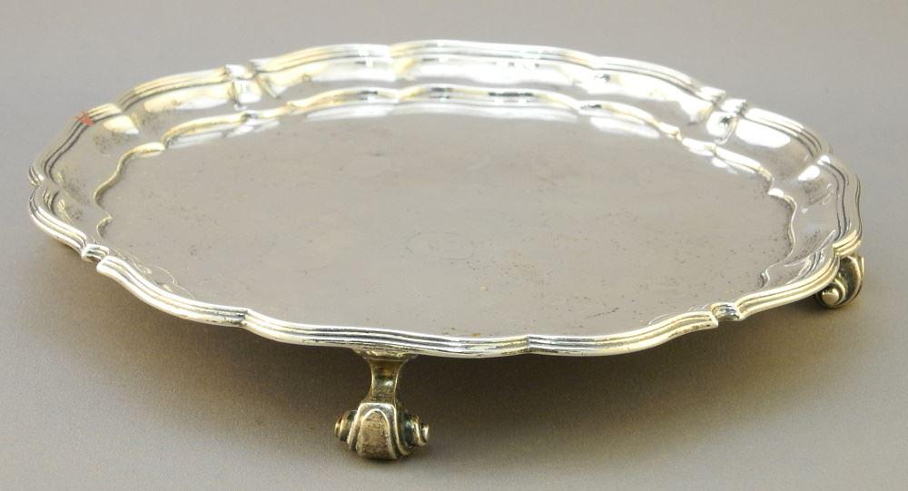 Asprey & Co. Hallmarked Silver Footed Waiter, 1 1/16" x 8" x 8", 343 Grams. (1 of 8)