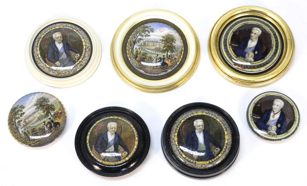 Collection of 7 Duke of Wellington Related Pot Lids, Some Framed. (1 of 1)
