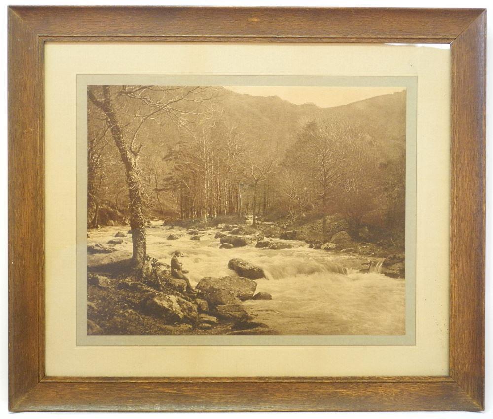 Vintage Sepia-tone Photograph, Unsigned, 13 3/4" x 17 3/8"', "Gent Observing Rapids". (1 of 1)