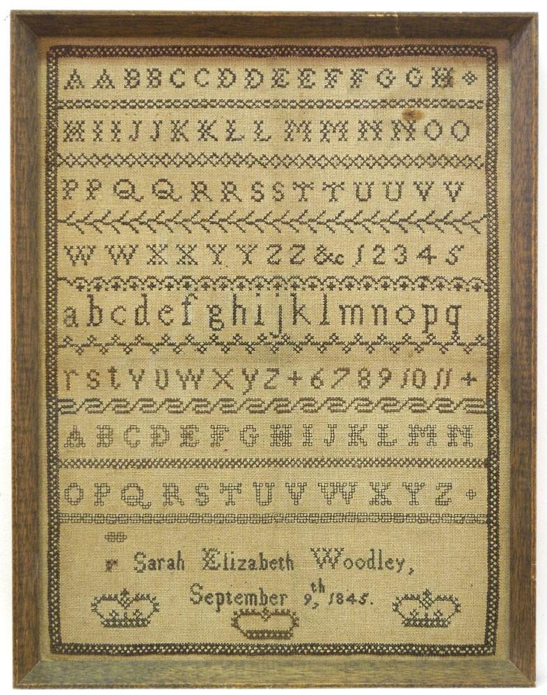 Needlework Sampler: Sarah Elizabeth Woodley, September 9th  1845. (1 of 1)