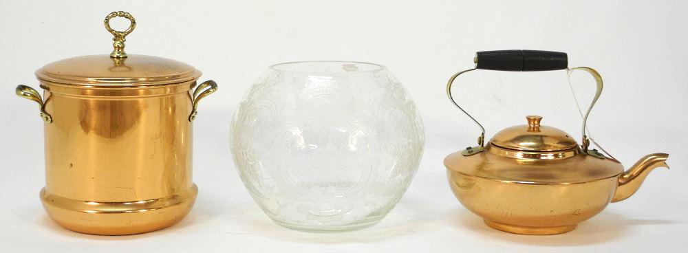 Wheel Engraved Glass Bowl & 2 Pieces of Copper. (1 of 1)