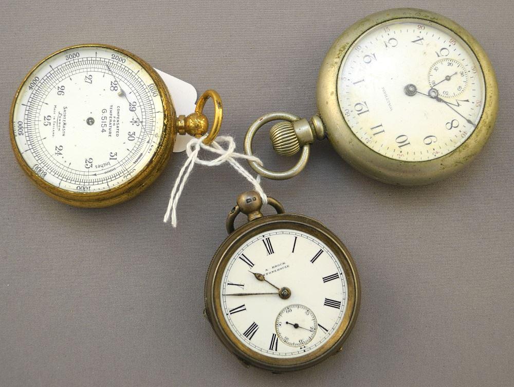 Short & Mason Pocket Barometer (As is) & 2 Pocket Watches (1 Silver 1 Waltham). (1 of 2)