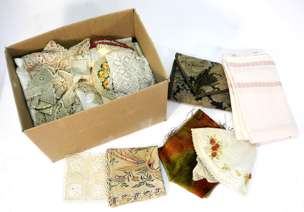 Collection of Embroidered Linens.: Collection of Embroidered Linens.