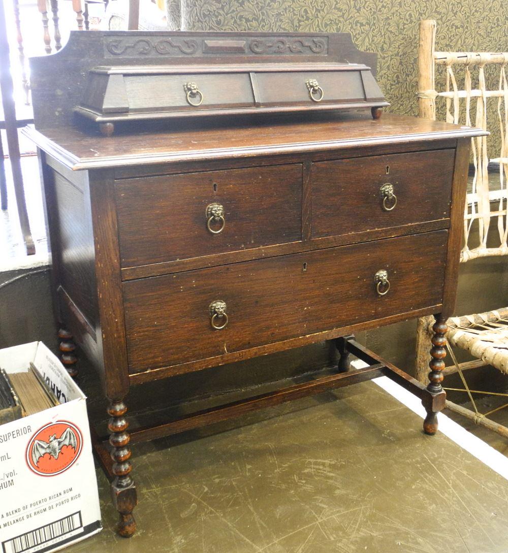 Oak Spool Lowboy with Drawers Above, 36" Wide.: Oak Spool Lowboy with Drawers Above, 36" Wide.