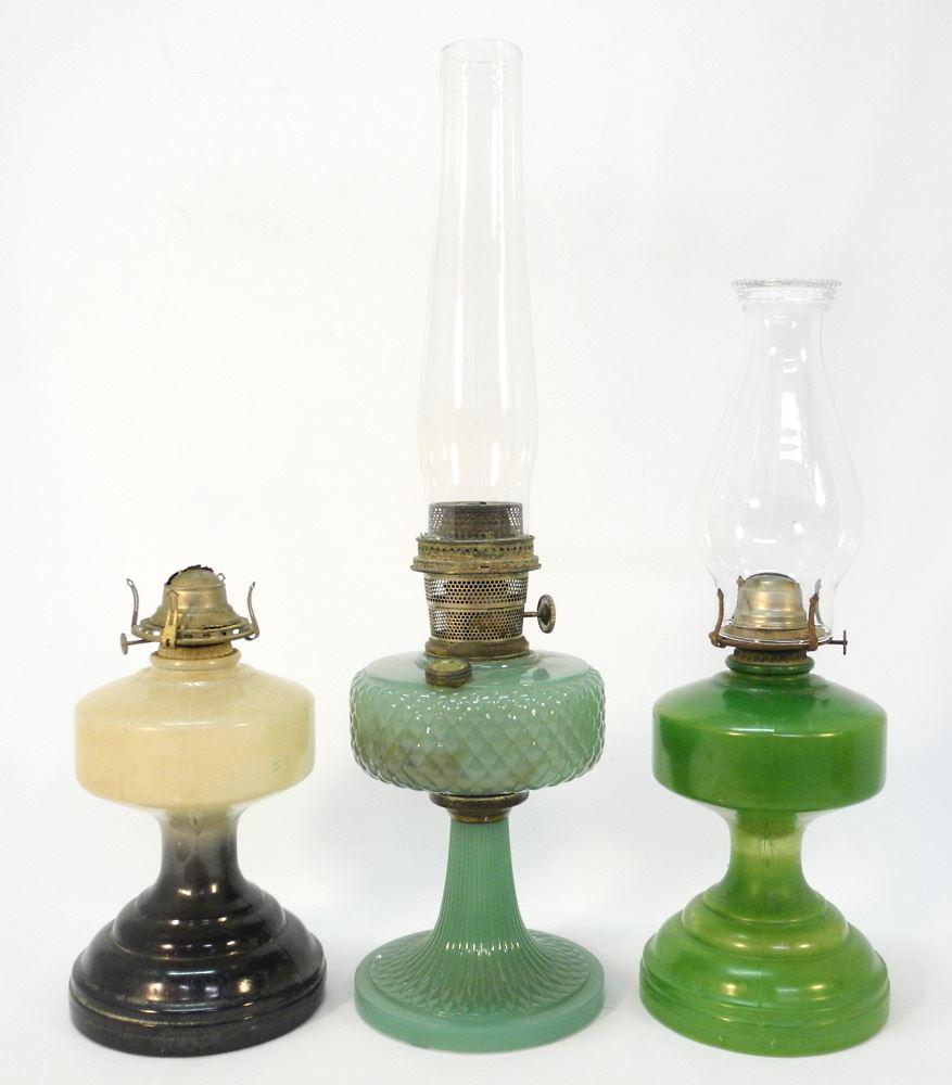 3 Oil Lamps Including 1 Aladdin, Missing Shade, 24" High.: 3 Oil Lamps Including 1 Aladdin, Missing Shade, 24" High.