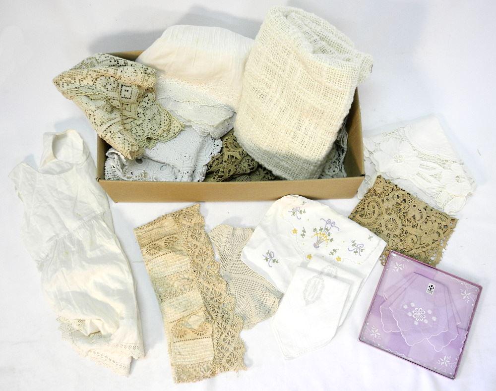Small Collection of Doilies, Lace and Wool Shawl.: Small Collection of Doilies, Lace and Wool Shawl.