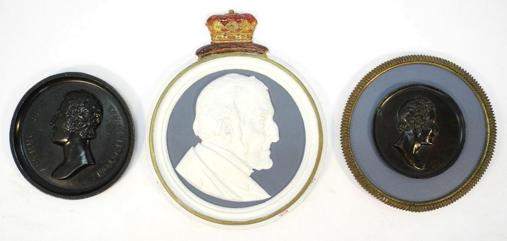 3 Cast Metal Wall Plaques with Wellington Bust, Largest 13 1/2"H. (1 of 1)