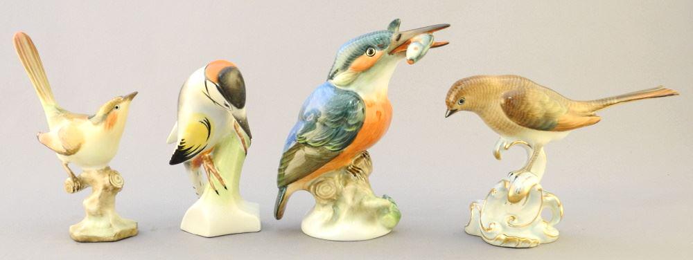 Collection of 4 Herend Etc. Bird Figurines.: Collection of 4 Herend Etc. Bird Figurines.