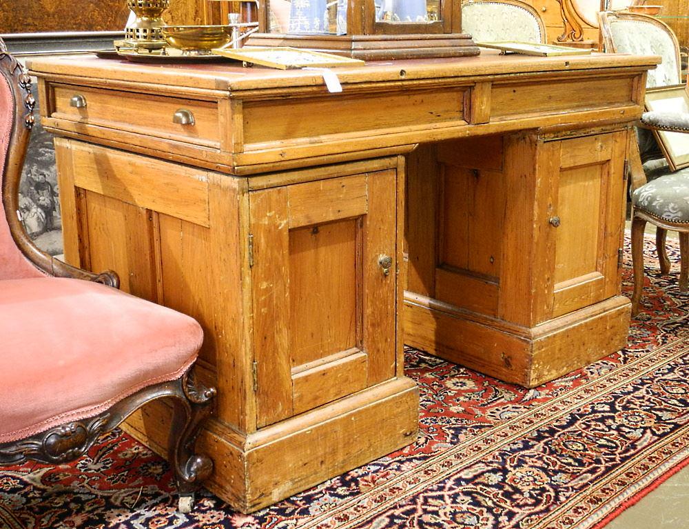 John Harvie Cabinet Maker Pine Partner's Desk, Drawer Signed.: John Harvie Cabinet Maker Pine Partner's Desk, Drawer Signed.