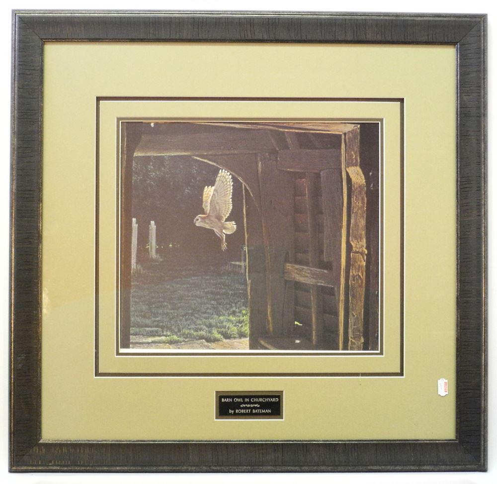 Colour Print Signed Robert Bateman, 24" x 24", "Barn Owl in Churchyard". (1 of 1)