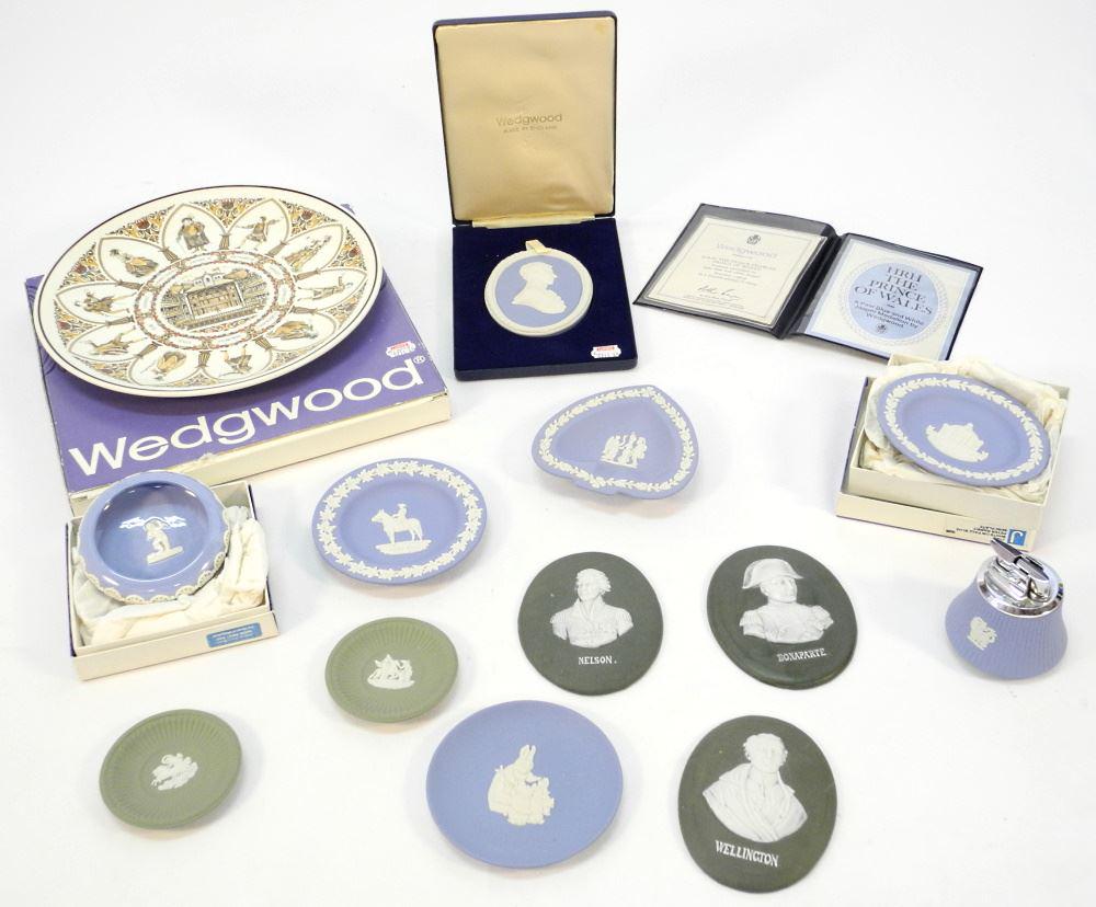 Collection of Wedgwood & Other Jasper-Style Plaques & Sundries.: Collection of Wedgwood & Other Jasper-Style Plaques & Sundries.