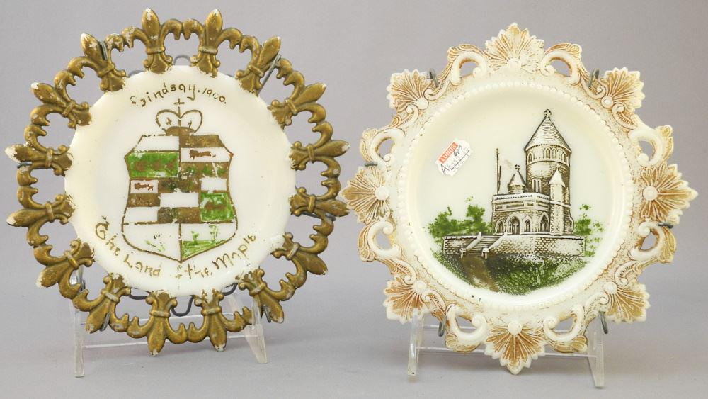 6 Milk Glass Pictorial Plates, 7 1/4" Diameter. (1 of 4)