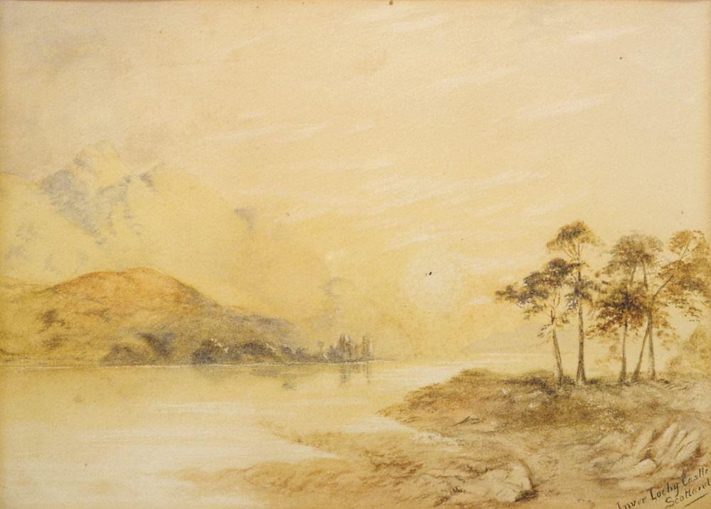 Unsigned Watercolour, 9 1/8" x 12 1/2", "Inverlochy Castle Scotland".: Unsigned Watercolour, 9 1/8" x 12 1/2", "Inverlochy Castle Scotland".