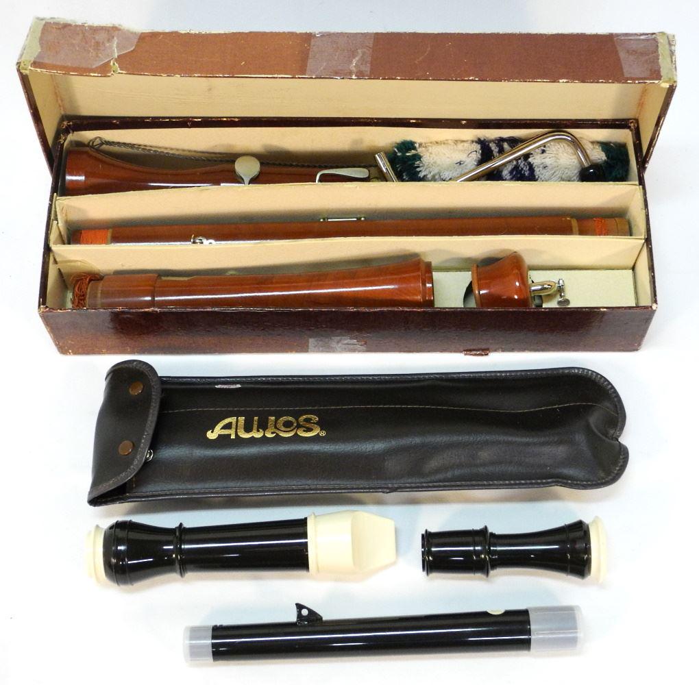 German Oboe in Original Box & Allos Recorder.: German Oboe in Original Box & Allos Recorder.