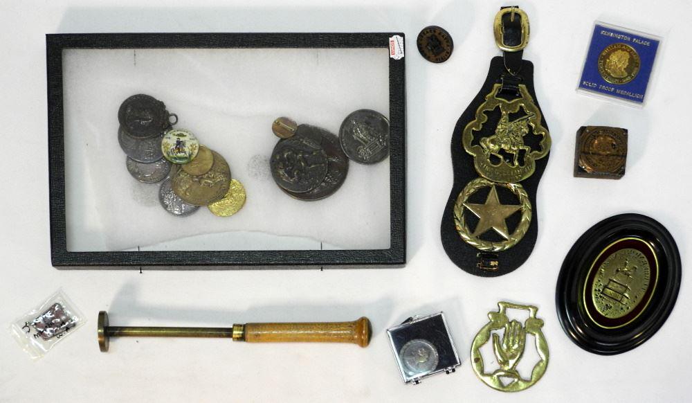 Collection of Commemorative Coins, Seals & Brass, Largest 9". (1 of 1)