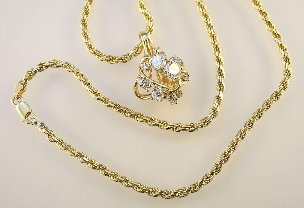 10 - 14K Cluster Pendant on 18K Chain, Diamonds: .59/ .54 & Other. (1 of 6)