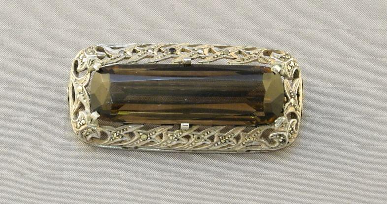 Sterling Silver Marcasite & Smokey Quartz Brooch, 15.26 Grams. (1 of 4)