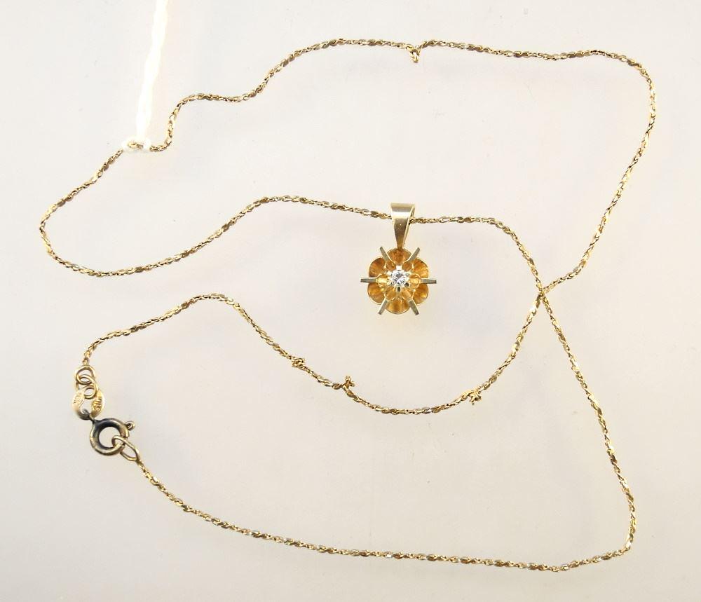 10K (Marked) Gold Chain with Marked Diamond Pendant, 16" Length, TW:2.35 Grams. (1 of 2)