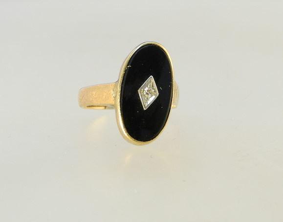 Victorian 14K Diamond & Onyx Mourning Ring, Size 3, Condition Noted. (1 of 5)