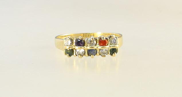 14K (Marked) Gold & Multi Stone Ring, Size 6 3/4, TW:2.45 Grams. (1 of 4)