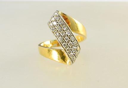 18K Gold Whiplash Shaped Ring Set with 3 Rows of Diamonds, 9 Grams. (1 of 4)