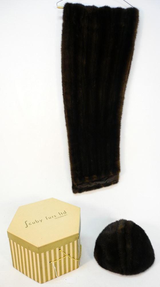 R.J. Pop Chestnut Mink Wrap (70" Length) with Similar Scuby Hat in Box. (1 of 3)