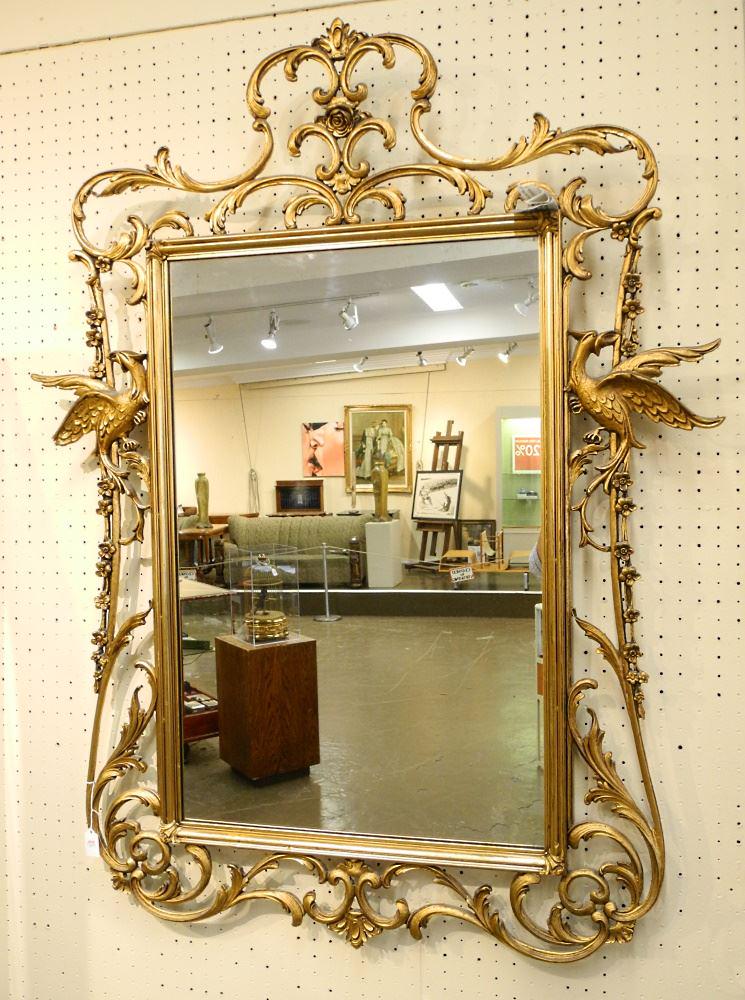 Gilt Framed Mirror with Bird Motif, 52 1/2" High. (1 of 3)