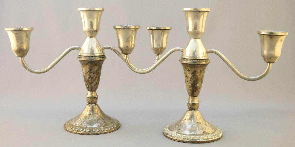 Pair of Duchin Creation Sterling Silver Candelabras with Weighted Bases, 7 1/2", TW:941 Gram (1 of 3)