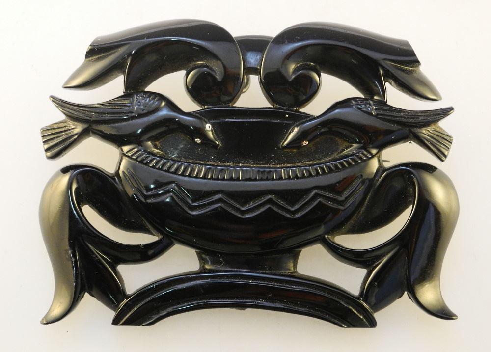 Victorian Large Whitby Jet Pendant/ Brooch "Doves", 3" x 2 1/4". (1 of 2)