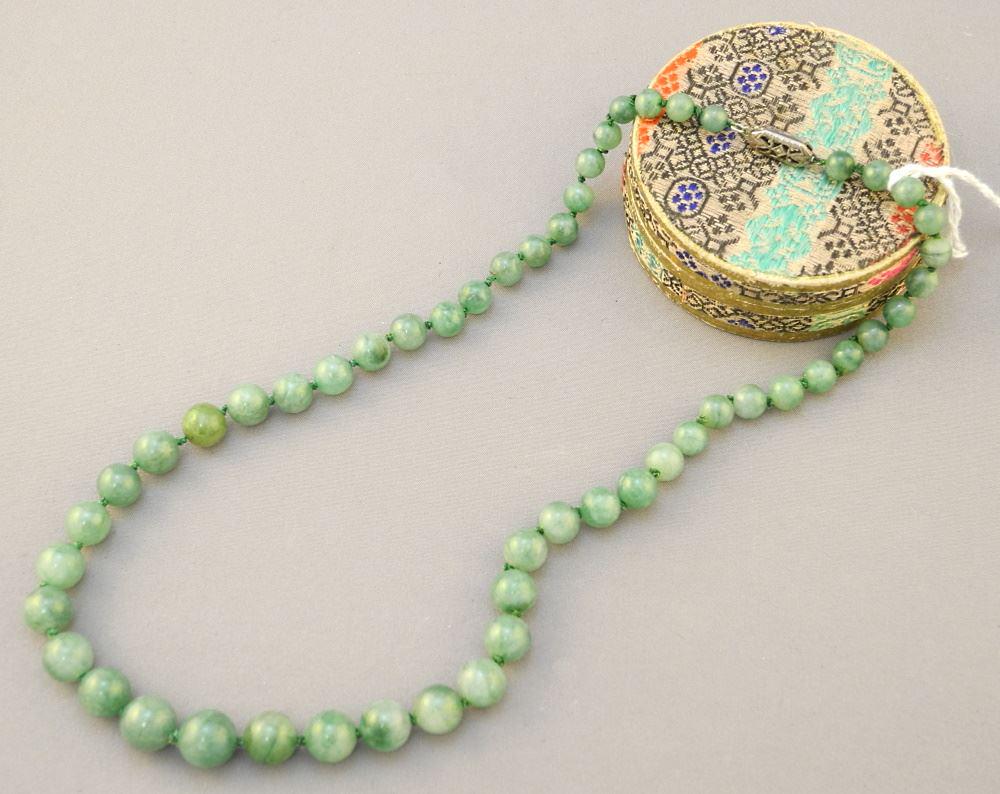 Graduated Strand of Pale Green Jade Beads, 17" Length, 34.38 Grams. (1 of 1)