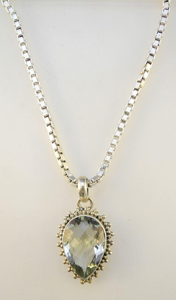 Sterling with Aquamarine Pendant on Sterling Silver Chain, Chain 18", Pendant 1 1/2". (1 of 6)