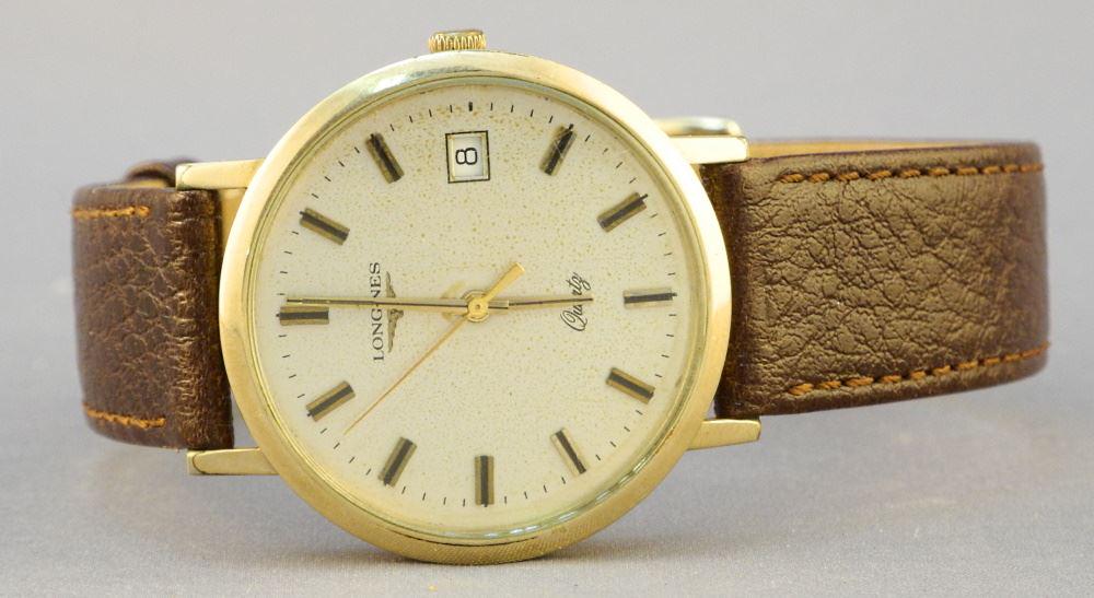 Longines Quartz 10K Gold Filled Wristwatch, Inscribed Verso.: Longines Quartz 10K Gold Filled Wristwatch, Inscribed Verso.