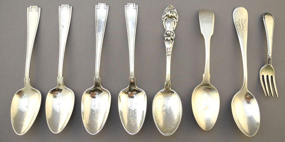 7 Sterling Silver Spoons & 1 Serving Fork. (1 of 1)