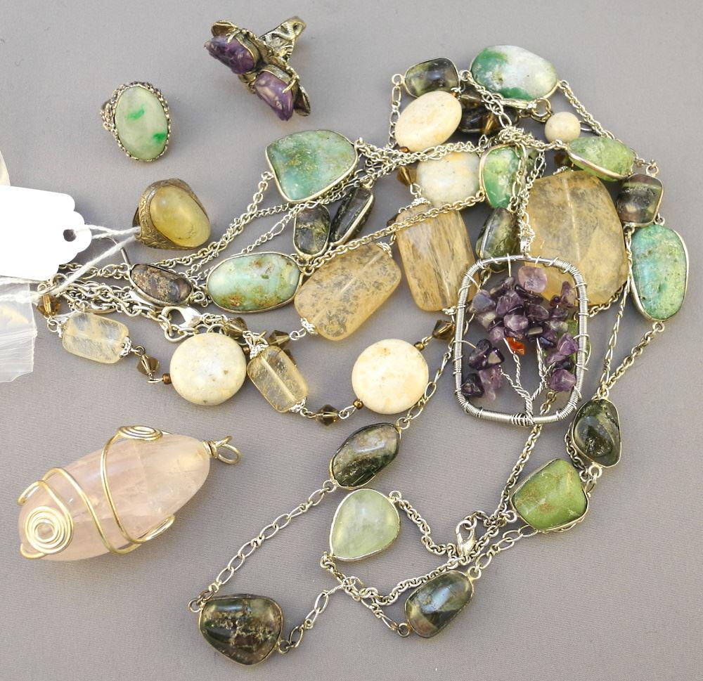 Four Various Labradorite/Amethyst/ Jade/ Citrine Necklaces with 2 Rings & Quartz Pendant (1 of 1)