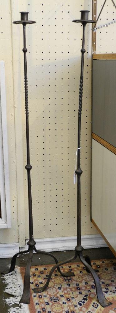 Pair of Wrought Iron Tall Candlesticks, 37 1/2" High. (1 of 3)