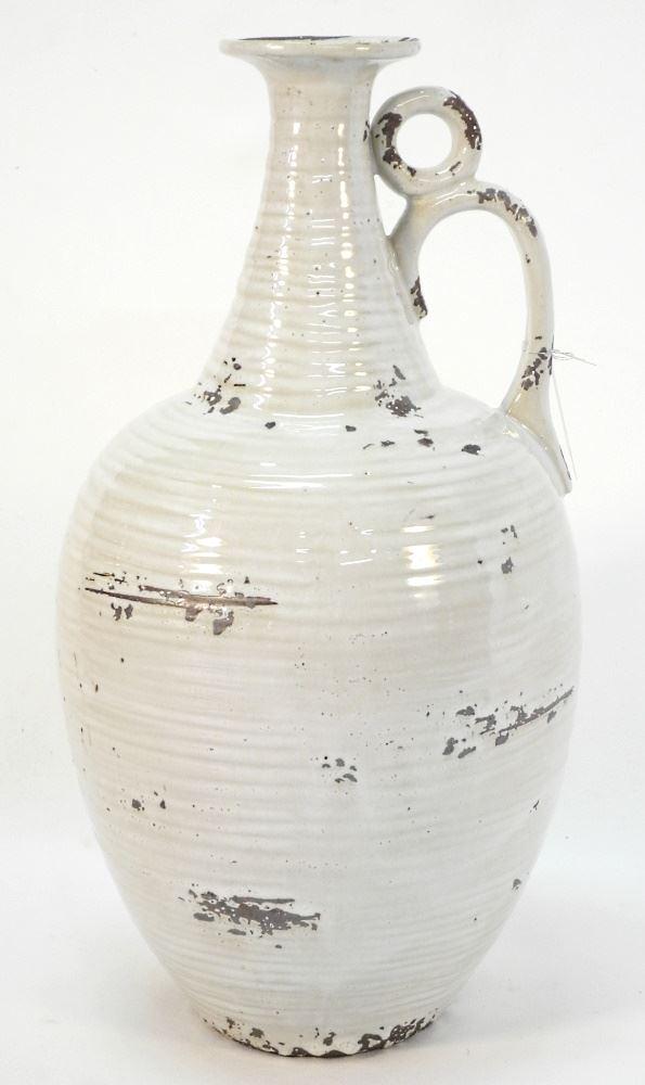 Glazed Pottery Handled Ewer, 19 1/2" High. (1 of 2)