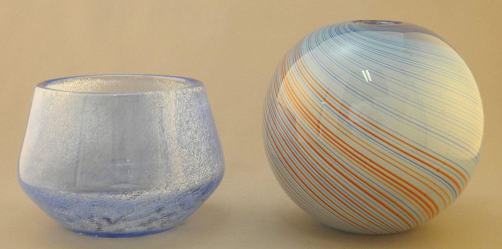 2 Blue Art Glass Vases, Unmarked, 4 3/4" & 6 3/4" high. (1 of 1)