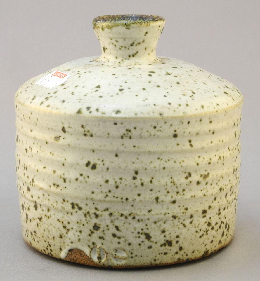 Squat Stoneware Bottle Vase with Impressed Mark of Carl Robson, 4 1/8" High. (1 of 3)