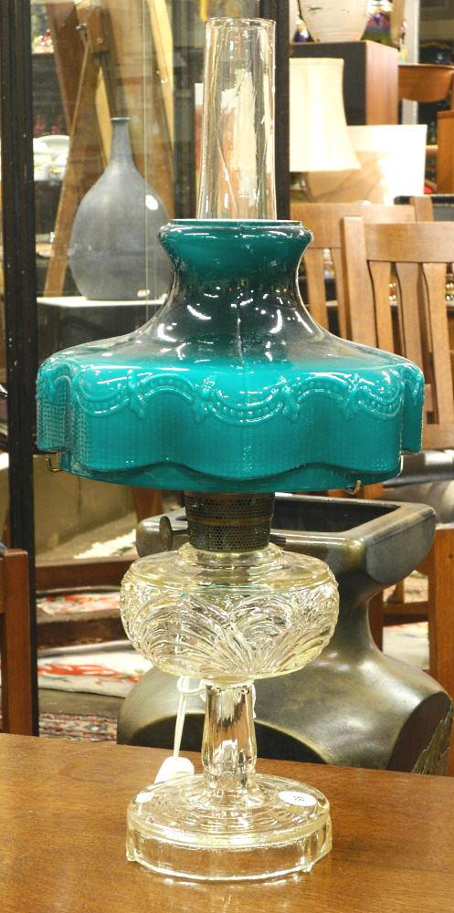 Aladdin Pressed Glass Oil Lamp, Electrified, 24" High. (1 of 1)