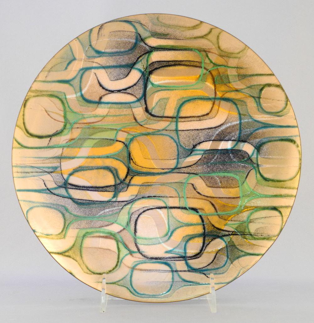 Enamelled Dish Signed Jules Perrier, 9 7/8" Diameter, as Found. (1 of 3)