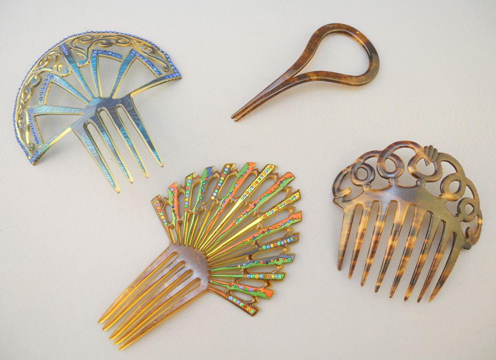 2 Art Deco Hair Pieces & 2 Tortoise- shell-Style Hair Pieces. (1 of 1)