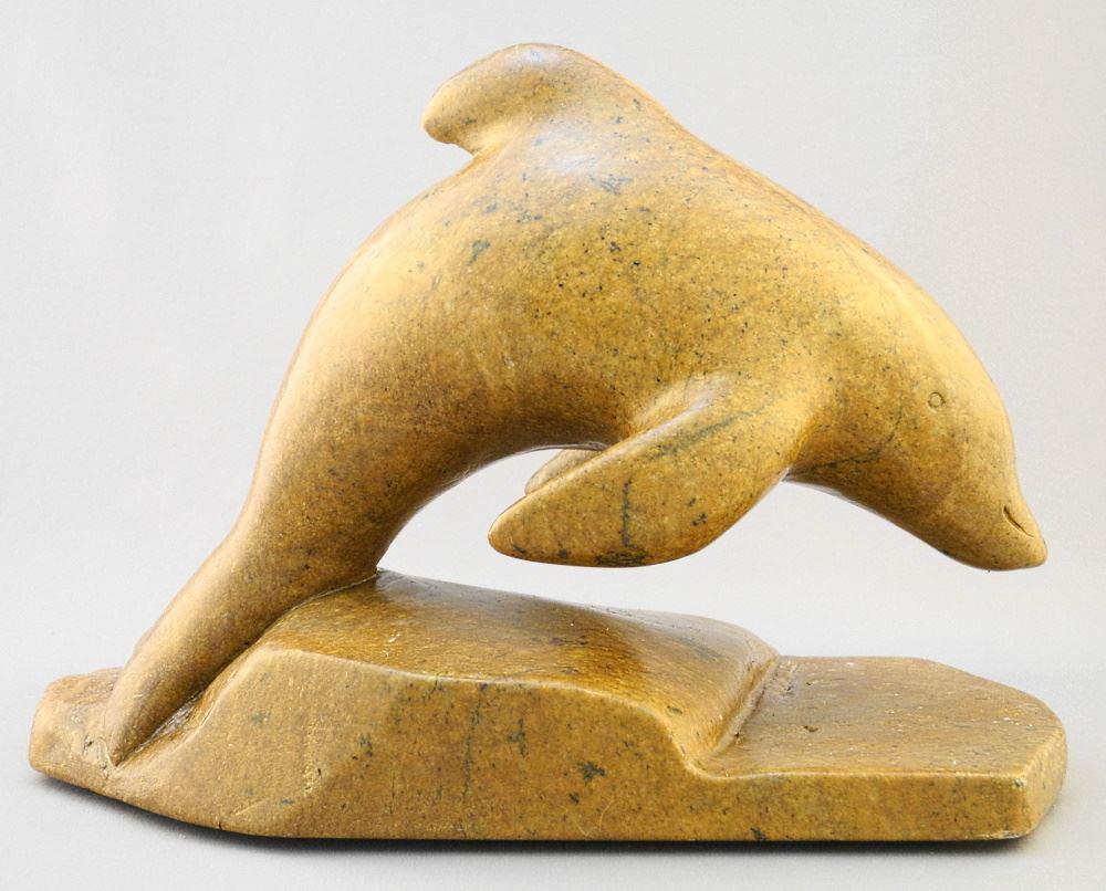 Stone Carving Signed W. Sharlow, 8 1/7" x 12" x 6", "Leaping Dolphin" (1 of 4)