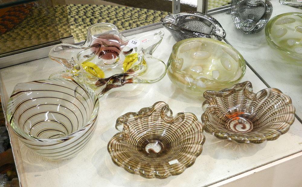 6 Heavy Art Glass Basins & Ashtrays, Largest 10 1/2" Diameter. (1 of 1)